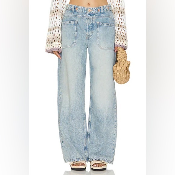 Free People We The Free Palmer Jeans Denim Cuffed Wide Leg Size 32 - Picture 3 of 12